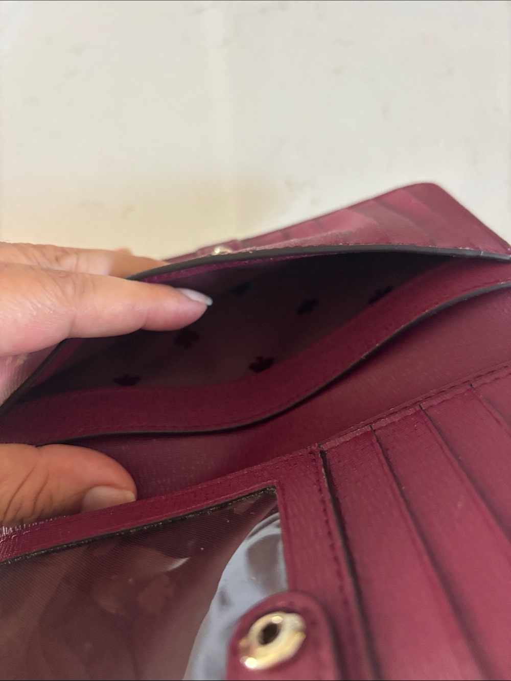 kate spade Plum Pebbled Leather Zip Wallet with Gold Logo - Picture 6 of 7